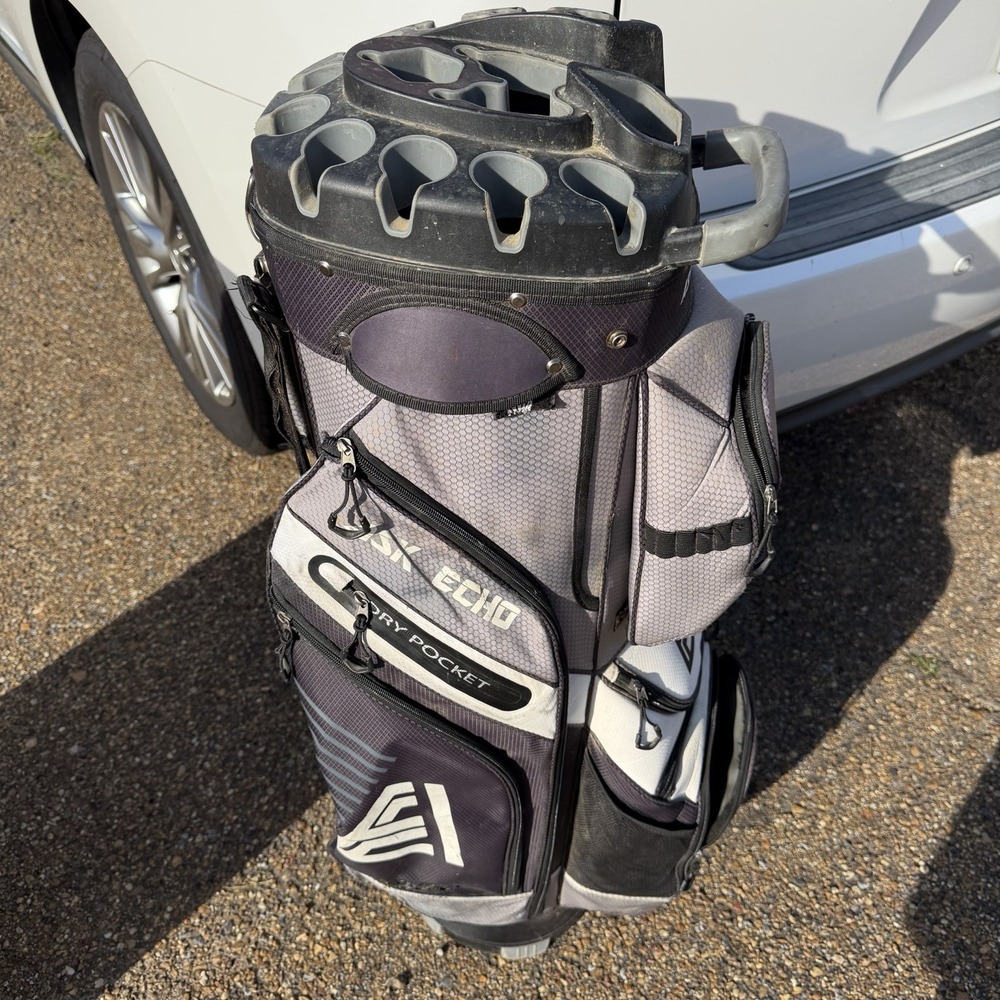 Ask Echo T-Lock 2.0 14-Way Cart Golf Bag Black/White BROKEN ZIPPER
